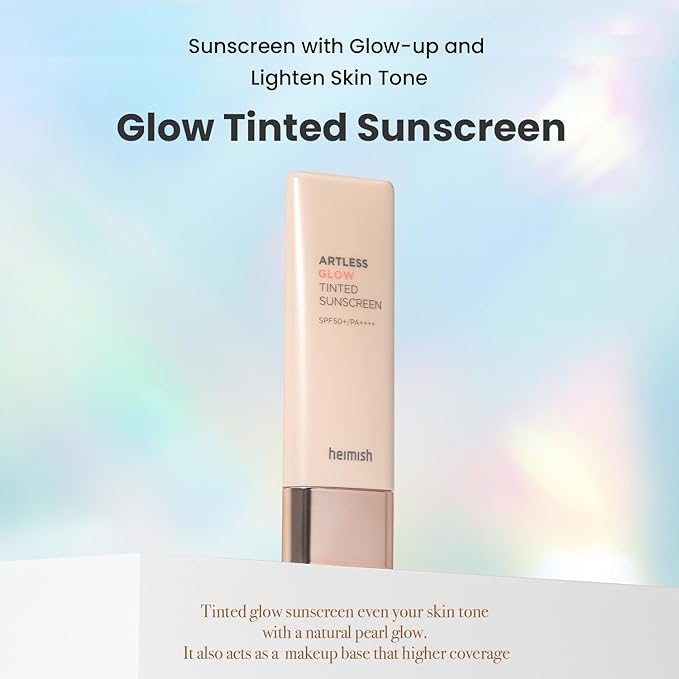 HEIMISH Artless Glow Tinted Sunscreen 1.35fl.oz/40ml, Multipurpose Makeup Base, Primer, Highlighter, Lightweight, Non-greasy, Hydrating, Natural Finish with SPF 50+ PA+++, Shine Beige