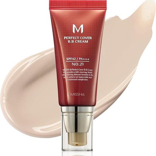 MISSHA M Perfect Cover BB Cream No.21 Light Beige - Light with Cool Undertone SPF 42 PA +++1.69 Fl Oz - Tinted Moisturizer for face with SPF valentines day gifts for her