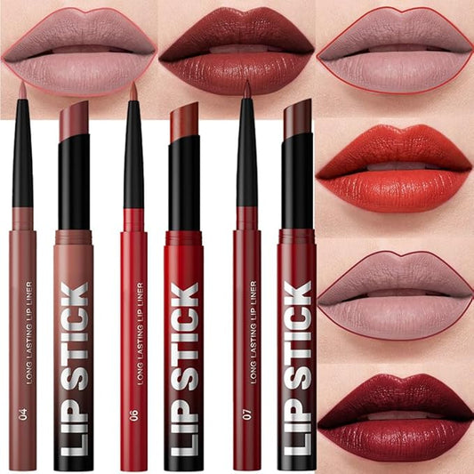 6Pcs 2 in 1 Orange Red Brown Plum Lip Liner and Lipstick Combo Set for Women,Lipstick Stain Lip Liner for Daily & Party Long Lasting Waterproof Smudge Proof 24 Hour Full Coverage Vegan Lip Makeup Kit