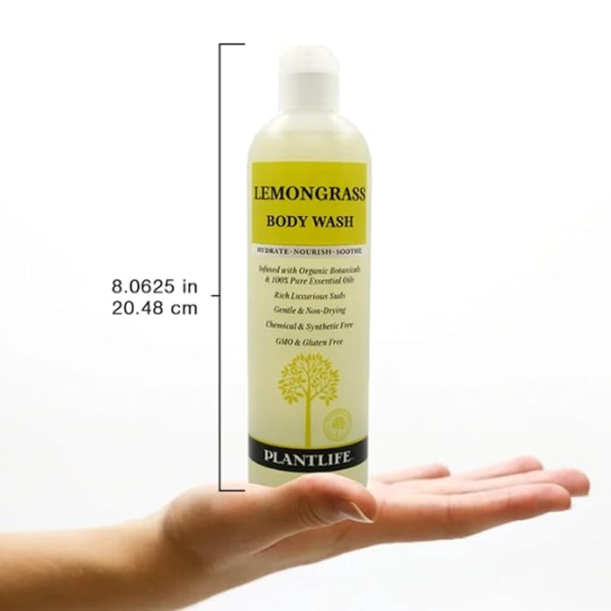 Plantlife Lemongrass Body Wash - GMO and Gluten Free Gentle and Moisturizing Body Wash That Contains Only Ingredients Straight from Nature - Manufactured in the USA 14 oz
