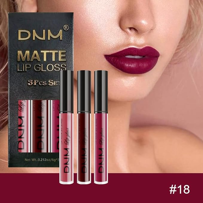 AMY'S DIARY 3Pcs Dark Red Matte 24 hour Liquid Lipstick Sets,Matte Lip Stain Long Lasting 24 Smudge Waterproof Lip Gloss Gift Makeup Set Lipstick for Women Lippies (06)