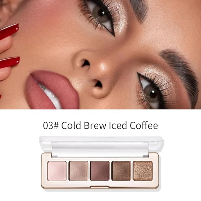 Neutral Eyeshadow Palette 5 Colors, Nude Brown Matte & Subtle Shimmer Shades, Highly Pigmented Blendable Long-Lasting Powder, Smooth No-Fallout Daily Eye Makeup Palette for Work and Natural Looks-C03