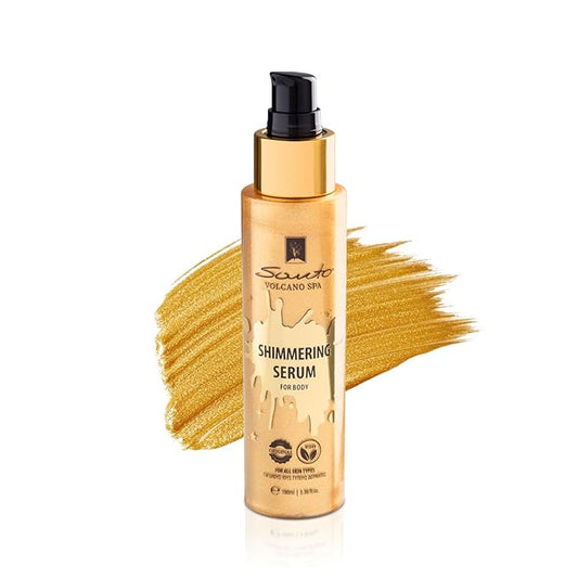 Olive Spa Body Shimmer Oil 100ml – Hydrating Glow Enhancer Glitter Body Oil with Micro Pearls – Fast Absorbing Shimmer for Moisturizing, Illuminating and Shine