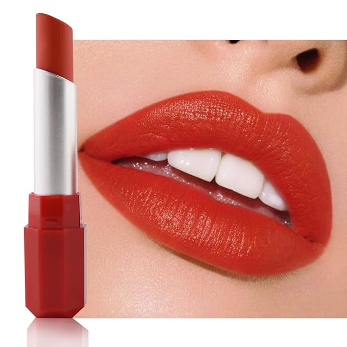 Orange Red Matte Creamy Lipstick for Women, Longwear Lips Gloss Face Paint Stick, Lip Stick Stain Long Lasting Waterproof Easy Application Full Coverage Velvet Gloss for Party Halloween Makeup 06