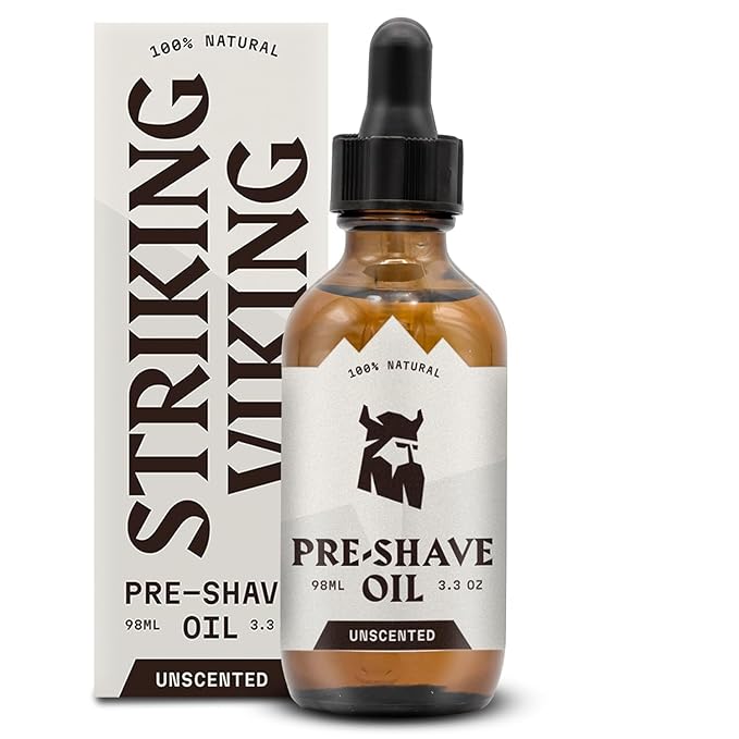 Striking Viking Unscented Pre Shave Oil - 3.3 fl oz, Pack of 1 - Slip & Glide for Safety Razors - Nourishing Hydration & Shaving Soap Alternative - Beard Oil Pre Shave