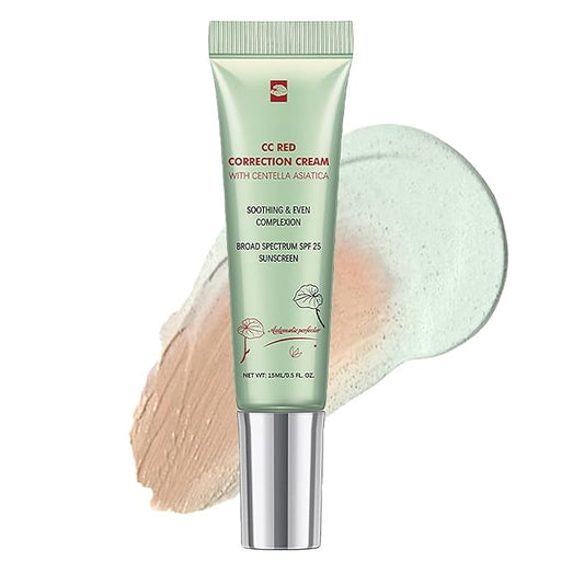 Color Correcting CC Cream with SPF 25, Coverage Lightweight Foundation, Invisible Pores,Rich In Centella Asiatic,Hydrating Serum,Refine Skin Texture, Avoid Sun Damage (Green, Green)