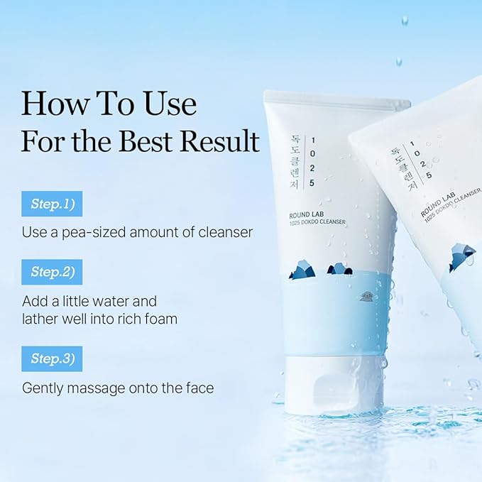 ROUND LAB 1025 Dokdo Cleanser 5.07 Fl Oz, Low pH Facial Cleanser for Sensitive Skin, Rich Soft Bubbles for Deep Cleansing and Makeup Removal, Hydrating Face Wash with Deep Sea Water, Korean Skin Care