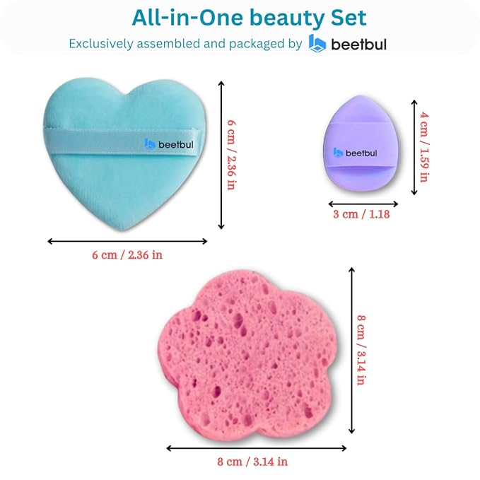 Beetbul Makeup & Exfoliation Kit - Bissú Compact Powder + 1 Medium Velvet Puff + 2 Finger Puffs + 1 Facial Exfoliating Sponge (02 Fresco, One Size)