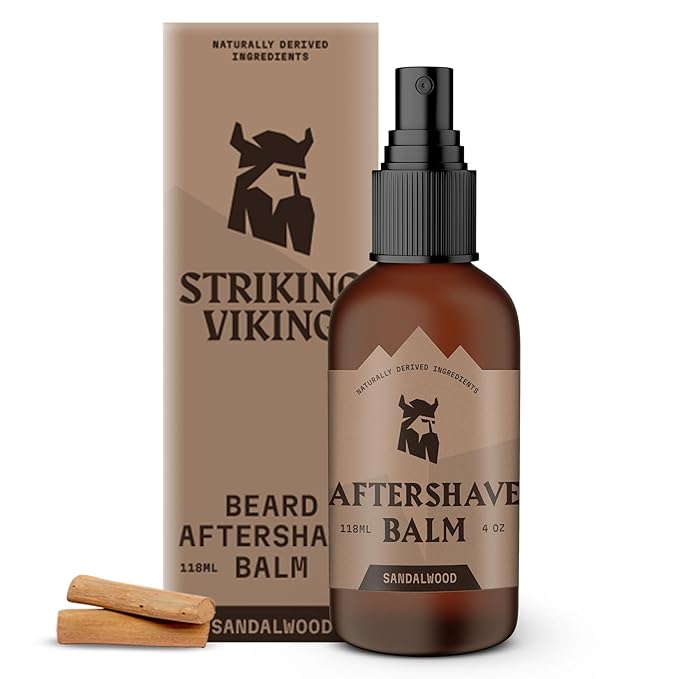 Striking Viking Aftershave Balm for Men - 4 Fl Oz, Sandalwood - Soothing Irritation Relief & After Shave Lotion for Men - Hydrating Skin Care - Subtle Sandalwood Scent Shave Balm