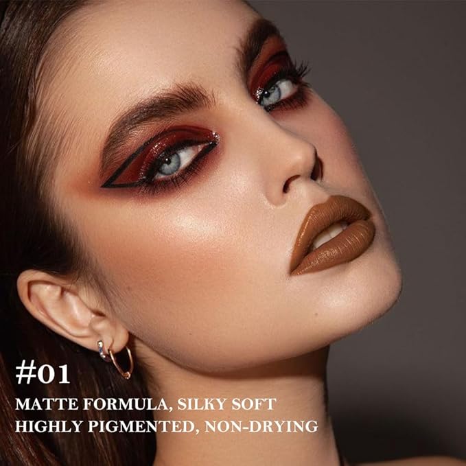 evpct Warm Brown Gradient Matte Lipstick Lip Liner Crayon Combo Pencil Set for Women Long Lasting Waterproof, Mocha Brown Matte Cream Lip Liner and Lipstick Combo Makeup, Flawless Gradual Ombre Effect