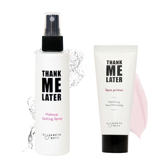 Elizabeth Mott Thank Me Later Primer & Setting Spray Bundle – Oil-Control Face Primer for Smooth, Matte Finish & Hydrating Setting Spray with Niacinamide for Dewy, Long-Lasting Makeup – 30g + 95ml