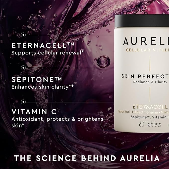 AURELIA Skin Perfection | Advanced Cellular Anti-Aging Supplement | Enhance Skin Clarity, & Tone | with Zinc, Resveratrol, Niacinamide, Ergothioneine, & Vitamin C