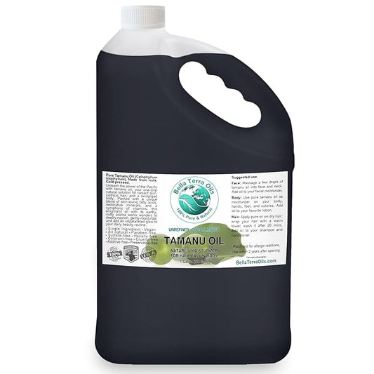 Bella Terra Oils Pure Tamanu Oil for Hair and Skin – 1 gallon, Nutrient-Rich, Hair Shine Enhancer, Deeply Hydrating, Fast Absorbing