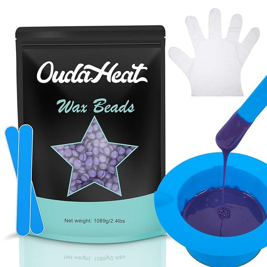 2.4 lb Hard Wax Beads, All-purpose Wax Beans with Silicone Wax Pot for Sensitive Skin, Brazilian Coarse Waxing for Bikini, Face, Eyebrow, Back, Chest, Legs, Armpit, Women Men, Aloe