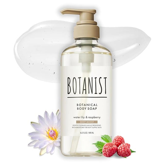 Botanist Body Wash for Dry Skin, Daily Body Cleansing Gel, Deep Moisturizing Body Wash For Sensitive Skin, Shea Butter+Coconut Oil, Sulfate, Paraben & Dye Free, Water Lily & Raspberry,16.5 Fl Oz