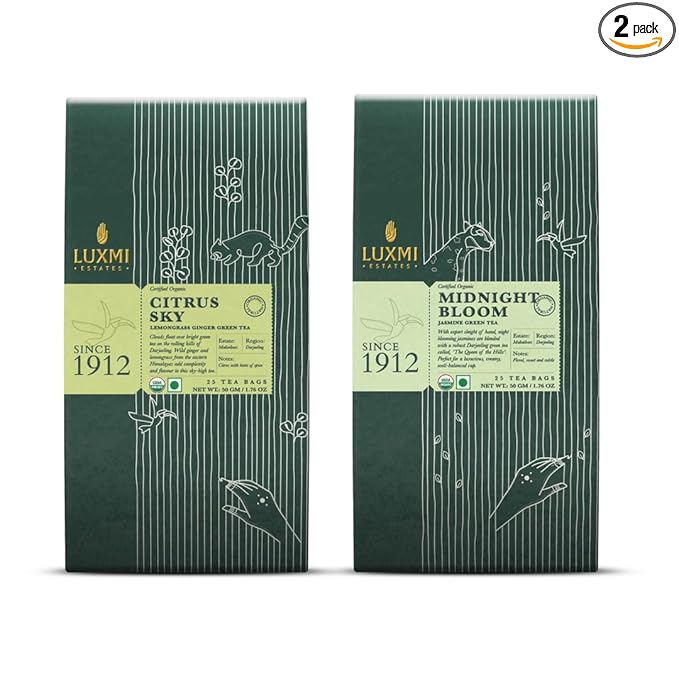 Luxmi Estates - Green Tea Detox Variety Tea Pack (2 Pack) - With Lemongrass Ginger, Rose, Jasmine Green Tea | Natural Detox, Healthy, Cleansing Antioxidant Blend - 50 Organic Herbal Tea Bags