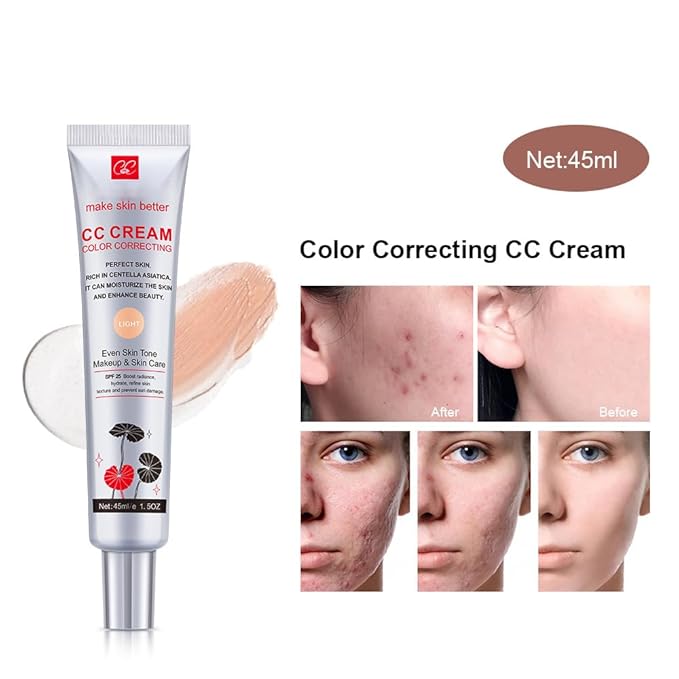 Color Correcting CC Cream with SPF 25, Coverage Lightweight Foundation, Hydrating Serum, Even Skin Tone Makeup and Skin Care, Refine Skin Texture, Avoid Sun Damage