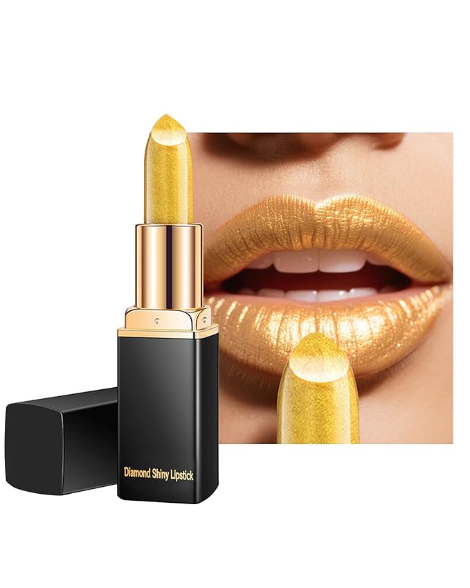 Metallic Gold Color Changing Shimmer Lipstick for Women,3D Shine High Impact Long Lasting Hydrating Transfer Proof Lipstick,Creamy Matte Non Sticky Plumping Lip Gloss,Full Coverage Lip Color Makeup 01