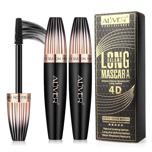 4D Silk Fiber Lash mascara, Waterproof Mascara Black Volume and Length, Natural Lengthening and Thick, Smudge-Proof,No Clumping, Instantly Create The Look of Lash Extensions, All Day Full, 2 Pack