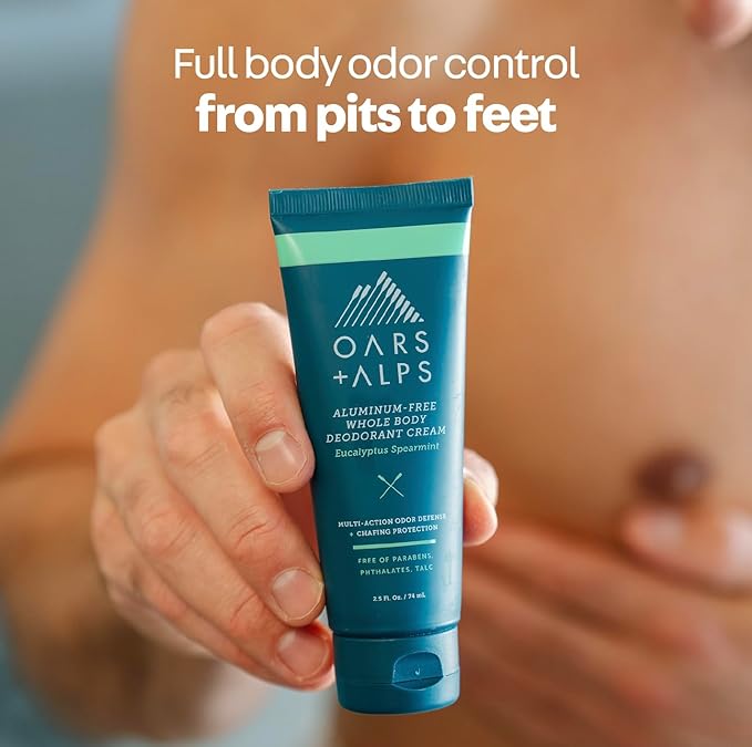 Oars + Alps Whole Body Deodorant for Men & Women, Aluminum Free & Deodorant with Spearmint, Citrus, Cedar, Multi-Action Odor Defense, Long Lasting, Anti-Chafe, Eucalyptus Spearmint, 2.5oz