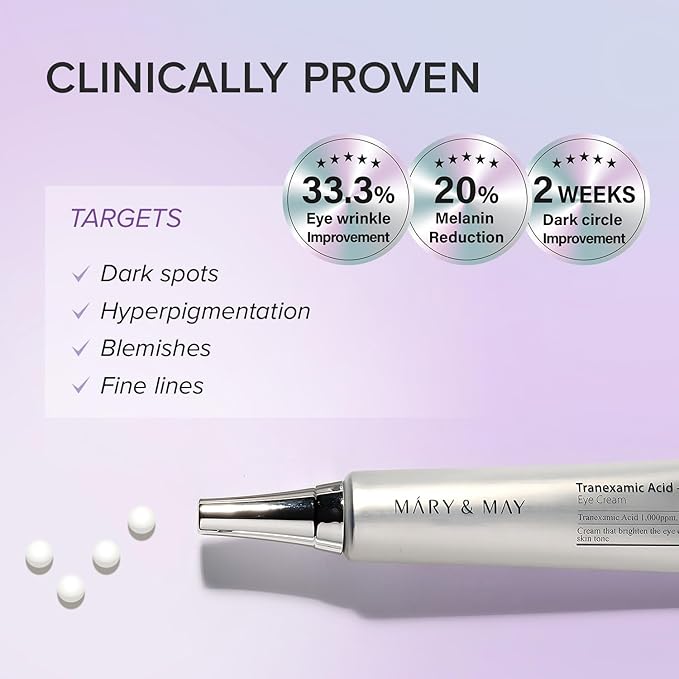 Mary&May Tranexamic Acid (TXA)+Glutathione Eye Cream | Dark Circles & Hyperpigmentation | With Niacinamide & Vitamin C | Firms Under Eye Area | Wrinkle & Fine Line Care | Korean Skincare, 1.01 oz.