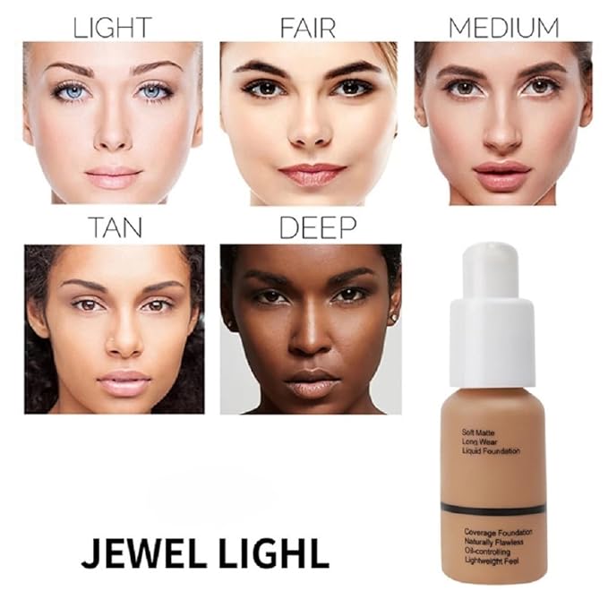 5 Colors Liquid Foundation with Concealer, Brightening, Moisturizing, Oil Control (Porcelain, 1)