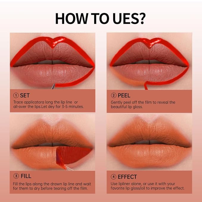Matte Lip Stain Peel Off Lip Gloss& Lip Liner 2-in-1: One end defines lips with precision liner, the other peels off to reveal long-lasting, waterproof, smudge-proof, transfer-proof matte color.3#