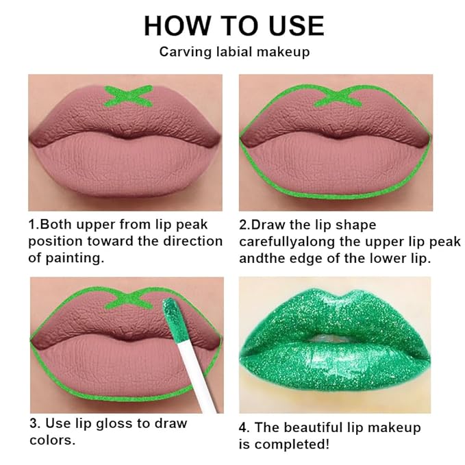 evpct 2Pcs Green Shimmer Glitter Shiny Liquid Lipstick Lip Gloss Stain and Retractable Lip Liner Makeup Set for Women Long Lasting Waterproof 24 Hours Lipstick labial mate larga duracion 24 50#