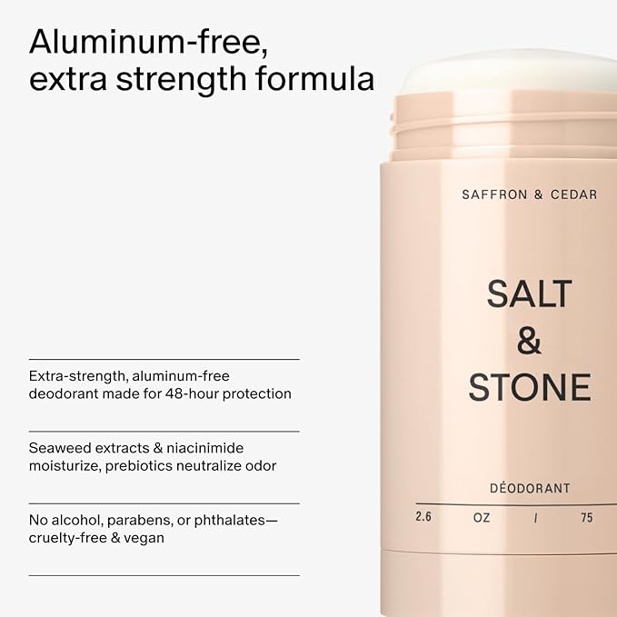 Salt & Stone Signature Scent Duo Set | 48 Hour Aluminum-Free Deodorant & Hydrating Body Mist | Skincare-Infused Deodorant & Body Spray | Saffron & Cedar