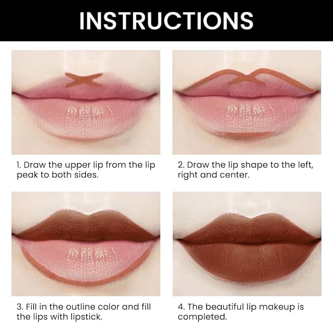 evpct 1Pcs Dark Deep Brown Matte Lip Liner and Lipstick Combo Set Kit for Women, Magic Neutral Lipsticks 24 Hours Original Lipstick and Lips Liner Pencil Stain Gloss Makeup Long Lasting Waterproof