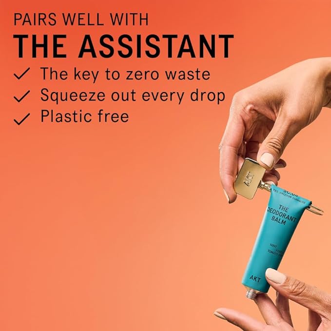 AKT, THE DEODORANT BALM. Award winning, multi-use, natural deodorant. Plastic Free. Gender Free. Aluminium Free. 100% effective — 1 tube lasts up to 3 months. SC.04 HALCYON SUMMERS. 50ml/1.76 FL.OZ