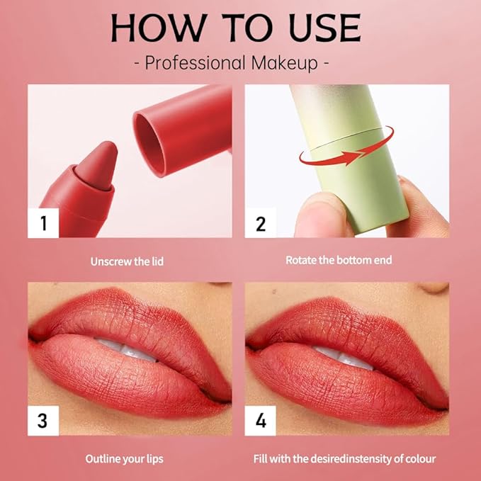 Classic Red Lip Matte Lip Liner Pencil – Smooth & Moisturizing Lip Pencil for Precise Contour, Rich Color Payoff, Lightweight Everyday Lip Makeup, Twist-Up Design,04#