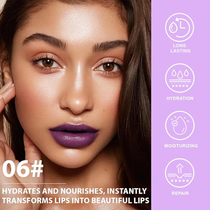 BINGBRUSH Color Changing Lipstick Set, PH Mood Peach Lip Balm and Gloss, Long Lasting Tinted Lip Stain (06# Midnight Berry, 1 Count (Pack of 1))