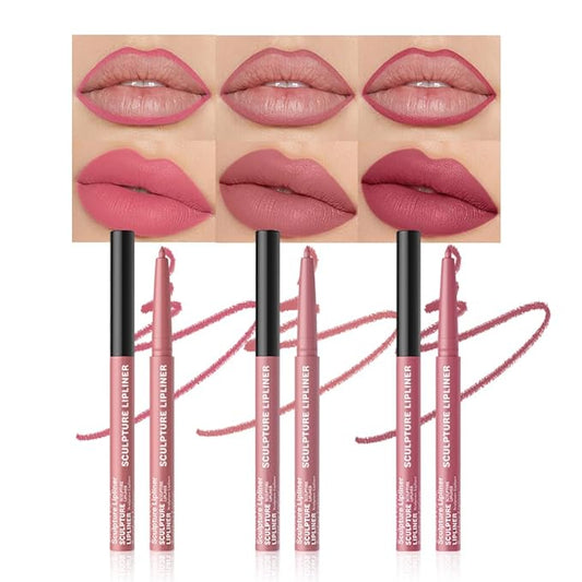Matte Lip Liner Pencil Set 3 Pack, Long-Lasting Waterproof Lip Liners, Smudge-Proof and High Pigment Lip Liner Kit, Smooth Application for Defining & Shaping Lips, Non-Fading Matte Finish-2#