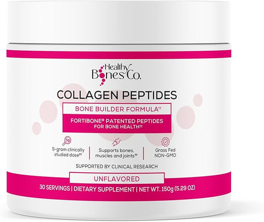 FORTIBONE Collagen Peptides Essential Bone Builder Hydrolyzed Collagen Powder for Women & Men, Clinically-Supported for Bone Strength & Density, Gluten Free & Dairy Free - Unflavored (30 Servings)