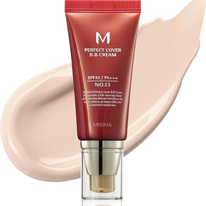 MISSHA M Perfect Cover BB Cream No.13 Bright Beige - Fair with Cool Undertone SPF 42 PA +++ 1.69 Fl Oz - Tinted Moisturizer for face with SPF