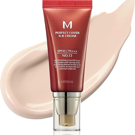 MISSHA M Perfect Cover BB Cream No.13 Bright Beige - Fair with Cool Undertone SPF 42 PA +++ 1.69 Fl Oz - Tinted Moisturizer for face with SPF