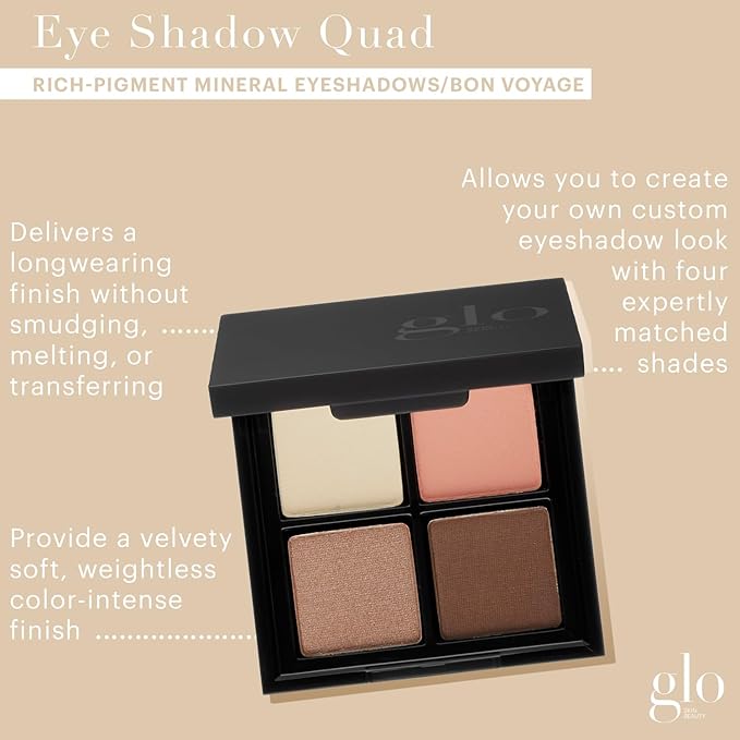 Glo Skin Beauty Eye Shadow Quad | Four Expertly Matched Shades for A Custom Eye Statement, (Bon Voyage)