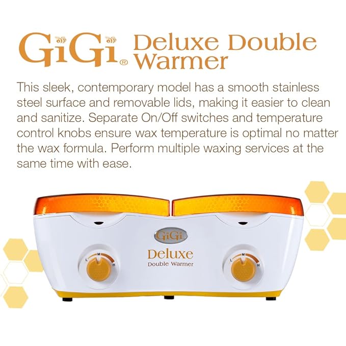 GiGi Deluxe Double Wax Warmer - Hair Removal Waxing Kit Heater, Dual Pot Design, Adjustable Temperature Control, Salon & Home Use, 14 oz (2) Wax Can