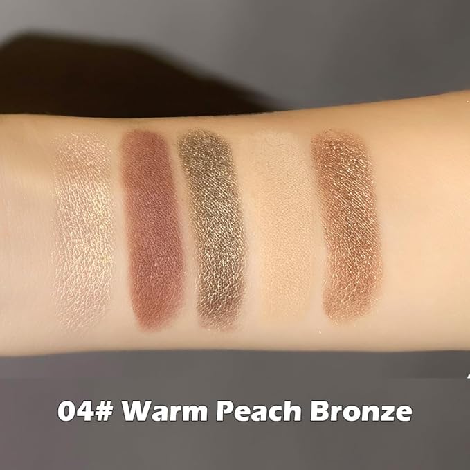 Warm Brown Nude Eyeshadow Palette 5 Colors Peach Pink Shimmer and Matte Brown Highly Pigmented Long Lasting Blendable Bronze Neutral Eyeshadow for Natural Daily Makeup, 4#