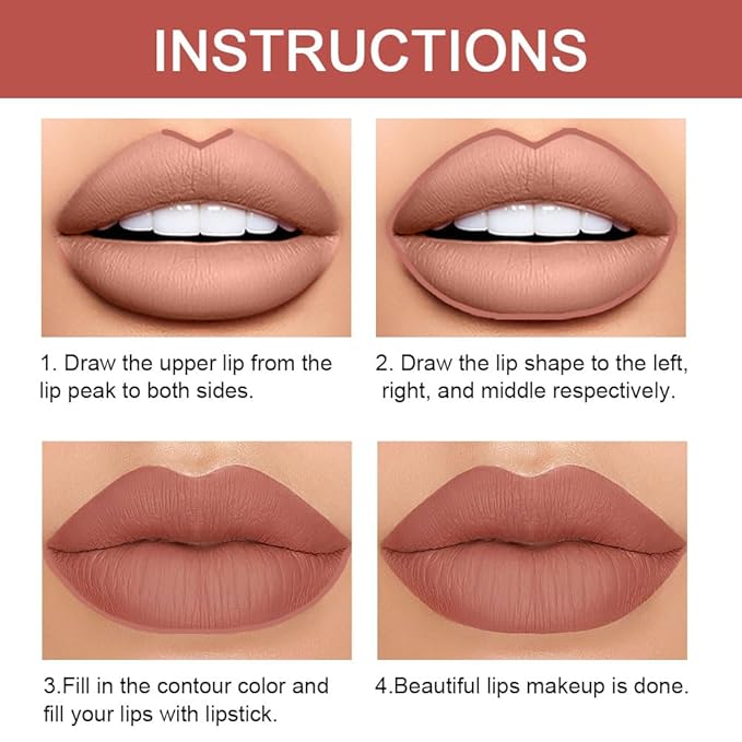 Kaely 2-in-1 Nude Brown Lip Liner & Lipstick Set Kit for Women, Matte Lips Kit with Lip Liner Lip Stains Long Lasting Waterproof 24 Hour Lipstick and Lip Liners Combo Lipliners Pencil Set 12