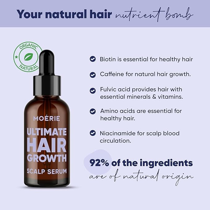 MOERIE Ultimate Hair Growth Serum for Natural Hair Regrowth & Thickening - Anti Thinning & Hair Loss Treatment for Women - Rapid Hair Growth Products - Scalp Oil Alternative - 1.69 fl oz, 3 pack