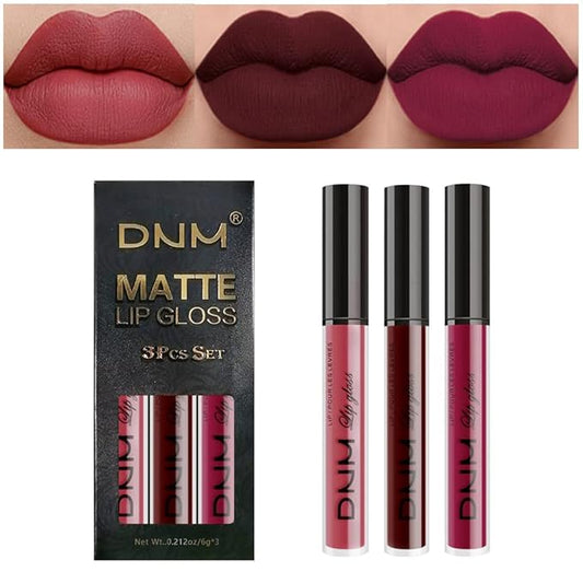 AMY'S DIARY 3Pcs Dark Red Matte 24 hour Liquid Lipstick Sets,Matte Lip Stain Long Lasting 24 Smudge Waterproof Lip Gloss Gift Makeup Set Lipstick for Women Lippies (06)