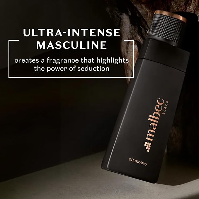 Malbec Black Eau de Toilette By O Boticario, Wine-Inspired Cologne For Men, Long-Lasting Men's Fragrances, Vanilla, Whiskey Woody & Amber Scent, 3.4 Ounce