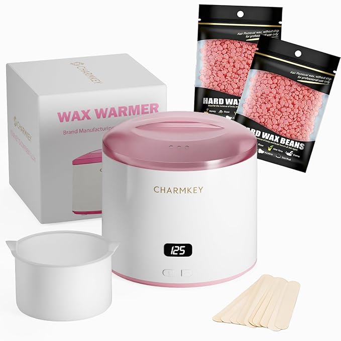 CHARMKEY Hair Removal Waxing Kit for Women, Digital Display Wax Warmer for Face, Eyebrow, Bikini, Body, Wax Machine with 200g Hard Wax Beads, Waxing Heater with 16.9oz Silicone Bowl at Home
