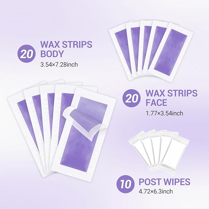 Wax Strips for Hair Removal – 50Count with Soothing Wipes – No Heat Waxing Kit for Women & Men, Face & Body, Bikini, Legs, Underarms – Travel-Friendly & Gentle on Skin