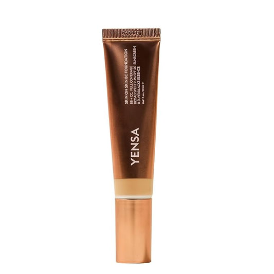 YENSA Skin on Skin BC Foundation Makeup - CC, BB Cream & Full Coverage Foundation-In-One - Buildable, Radiant Finish with SPF 40, Hyaluronic Acid, Peptides & 8 SuperBlacks - Medium Neutral (1 oz)