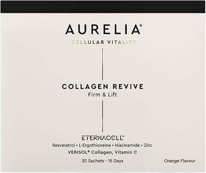 AURELIA Collagen Revive | Advanced Cellular Anti-Aging Supplement | Help Reduce Fine Lines & Wrinkles | with Zinc, Resveratrol, Niacinamide, Ergothioneine & Vitamin C