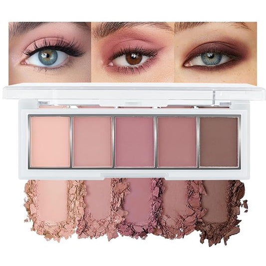 5 Colors Matte Eyeshadow Makeup Palette, 5 Natural Neutral Nude Brown Faded Rose Colors Eyeshadow, Looks for Brown Eyes Women Finish Long Wearing Waterproof Professional Eye Makeup 04#