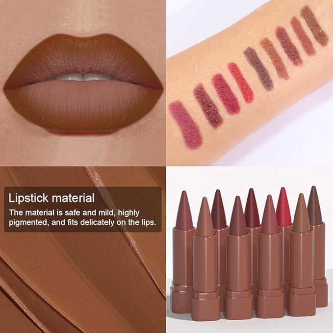 Warm Brown Gradient Matte Lipstick Crayon Lip Liner pencil, Flawless Contour Gradual Ombre Effect lip Liner Thick Pencil, for Women Long Lasting Waterproof Smudge Proof Lipstick Pencil 01#
